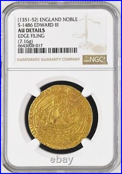 1351, England, Edward III of Windsor. Beautiful & Rare Gold Noble Coin. NGC AU+