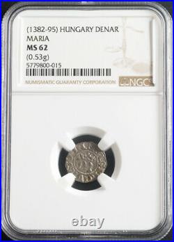 1395, Kingdom of Hungary, Maria Anjou. Beautiful Silver Denar Coin. NGC MS-62