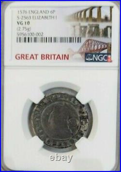 1576 England Silver 6 Pence S-2563 Elizabeth I Ngc Vg 10 Rare Beautiful Coin