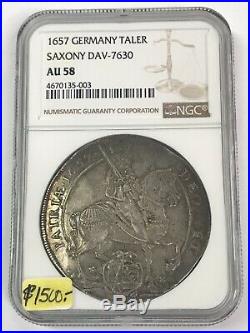 1657 Germany Taler NGC AU 58 Rare Silver Coin with beautiful rainbow toning