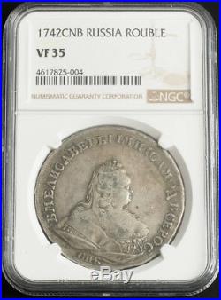 1742, Russia, Empress Elizabeth I. Beautiful Silver Rouble Coin. NGC VF-35