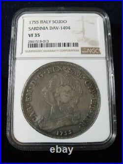 1755 Italy Scudo Sardinia Dav1494 Ngc Graded Vf35 Superb Coin Six Lira Beautiful