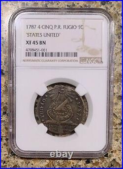 1787 Fugio Cent NGC XF 45 BN 4 Cinq. PR STATES UNITED beautiful coin