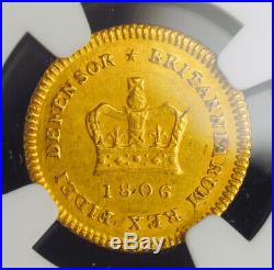 1806, Great Britain, George III. Beautiful Gold 1/3rd Guinea Coin. NGC AU-58