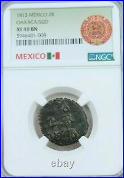 1813 Mexico 2 Reales Oaxaca Sud Ngc Xf 40 Bn Scarce High Grade Beautiful Coin