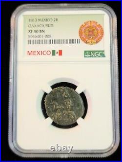 1813 Mexico 2 Reales Oaxaca Sud Ngc Xf 40 Bn Scarce High Grade Beautiful Coin