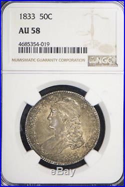 1833 CAPPED BUST 50c SILVER HALF DOLLAR NGC AU 58 BEAUTIFUL COIN Lot #941