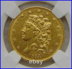 1834 Classic Head Gold Dollar $5 Half Eagle, NGC AU 55 Beautiful Coin