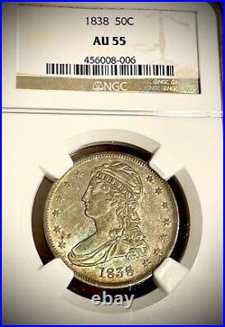1838 Capped Bust Silver Half Dollar-beautiful Coin! Ngc Graded Au55-ships Free