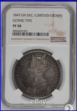 1847 Beautiful Proof Gothic Crown graded NGC PF58 UNDECIMO edge gorgeous coin