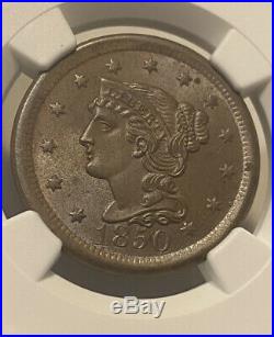 1850 CAC NGC MS 63 + BN Braided Hair Large Cent Coin Beautiful Gem Nice Luster