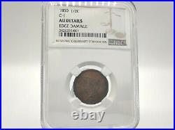 1850 NGC AU Details Braided Hair Half Cent C-1 Edge Damage Beautiful Coin