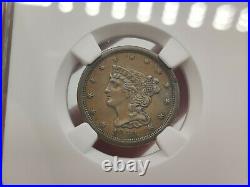 1850 NGC AU Details Braided Hair Half Cent C-1 Edge Damage Beautiful Coin