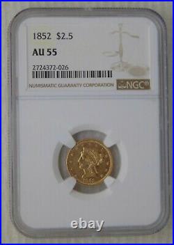 1852 GOLD $2.5 Liberty HEAD QUARTER EAGLE, NGC AU55 Beautiful Coin