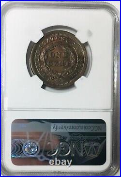 1852 Large Cent Braided Hair NGC MS64 BN Beautiful Coin