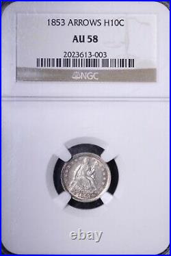 1853 Seated Liberty Half Dime NGC AU58 Beautiful Coin FREE SHIPPING RCMT