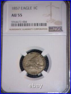 1857 Flying Eagle Cent NGC AU 55, A Beautiful Issue Free Coin