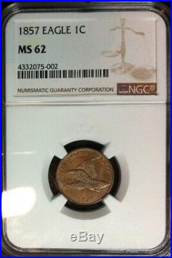 1857 Flying Eagle Cent Ngc Ms 62 Beautiful Coin