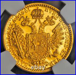 1861, Austria, Emperor Francis Joseph I. Beautiful Gold Ducat Coin. NGC MS-61