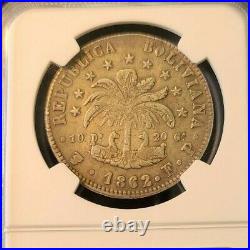 1862 Pts Fp Bolivia Silver 8 Soles S8s Ngc Xf 45 High Grade Beautiful Coin