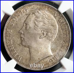 1864, Kingdom of Wurttemberg, Charles I. Beautiful Silver Thaler Coin. NGC MS64