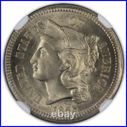 1865 3CN Three Cent Nickel NGC MS66 Beautiful Coin With Nice Die Clashes