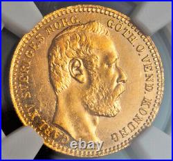 1868, Sweden, Charles XV. Beautiful Gold 10 Francs Carolin Coin. NGC AU-58