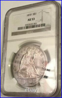 1870 SEATED LIBERTY DOLLAR NGC AU-53 Beautiful Problem Free High Graded Coin