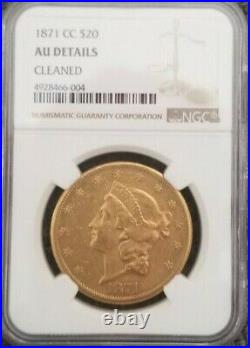 1871-cc Liberty Double Eagle 20 Dollar Gold Beautiful Coin Au Very Rare Date