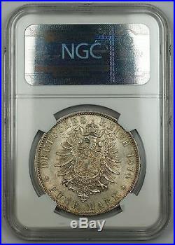 1874-D Germany Silver 5 Mark 5M Bavaria NGC AU-58 Beautiful German Coin
