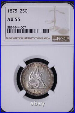 1875 Seated Liberty Quarter NGC AU55 Beautiful Coin! FREE SHIPPING WCMM