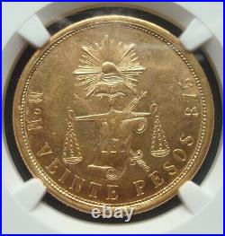 1879 MOM Mexico RARE Beautiful Coin $20 Pesos Gold NGC MS62X