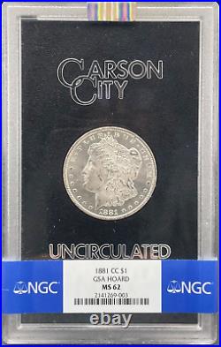 1881-CC Morgan Silver Dollar GSA Hoard NGC MS-62, Beautiful High Grade Coin