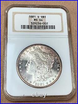 1881-S $1 Morgan Silver Dollar NGC MS64 Old Brown Label Beautiful Coin