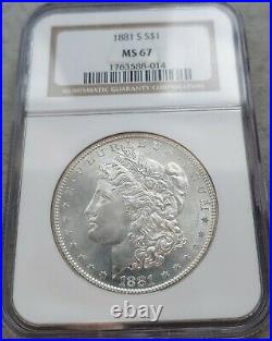 1881-S Morgan Silver Dollar MS67 NGC. Beautiful bright white coin