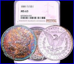 1881-s Morgan Silver Dollar With Luster & Toned Ngc Graded Ms63 A Beautiful Coin