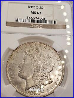 1882-O Morgan Silver Dollar NGC MS-63, silver luster, beautiful coin