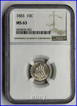 1883 Ms63 Ngc Liberty Seated Dime Beautiful Coin