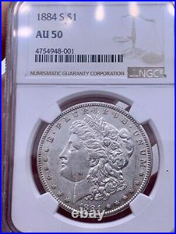 1884 S Morgan Silver Dollar NGC AU 50 Beautiful Condition $1 Coin