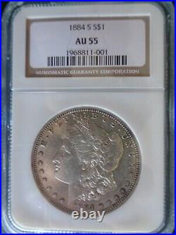 1884-S Morgan Silver Dollar NGC AU 55, Very Beautiful Coin