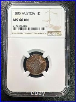 1885 MS66 BN Austria Kreuzer NGC UNC KM 2187 Beautiful Coin