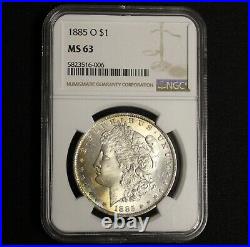 1885 O Morgan Silver Dollar MS63 NGC Graded Beautiful Color Toning Toned Coin