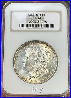 1885-O Morgan Silver Dollar NGC MS64 Beautiful Coin! Dual-Sided Rim Toning