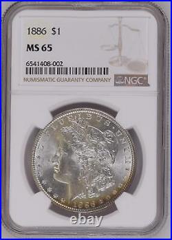 1886 Morgan Silver Dollar NGC Certified MS-65 Beautiful Luster Coin Toning 8002
