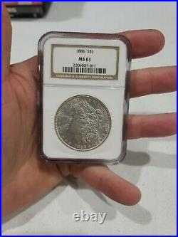 1886-p Morgan Silver Dollar Ngc Certified Ms-61 Beautiful Coin