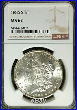 1886-s Morgan Silver Dollar Ngc Ms 62beautiful Coin Ref#007