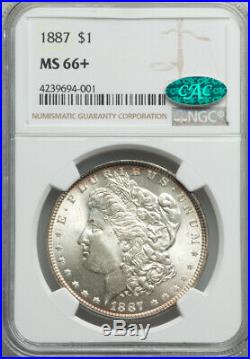 1887 $1 Morgan Dollar NGC + CAC MS66+ Beautiful Gem Coin with Light Toning