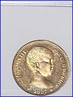 1887-62 Spain 20-p Pesetas Gold Coin 1962 Restrike Gem Rare Beauty