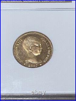 1887-62 Spain 20-p Pesetas Gold Coin 1962 Restrike Gem Rare Beauty