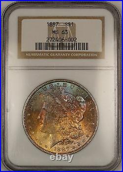 1887 Morgan Silver Dollar $1 Coin NGC MS-63 Beautifully Toned Obverse (13J)